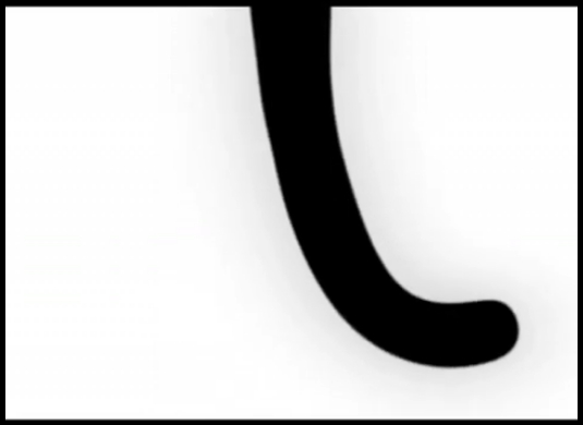 Screencap of Felix Tail by Mark Leckey, showing a curling black shape that looks like a dangling cat tail